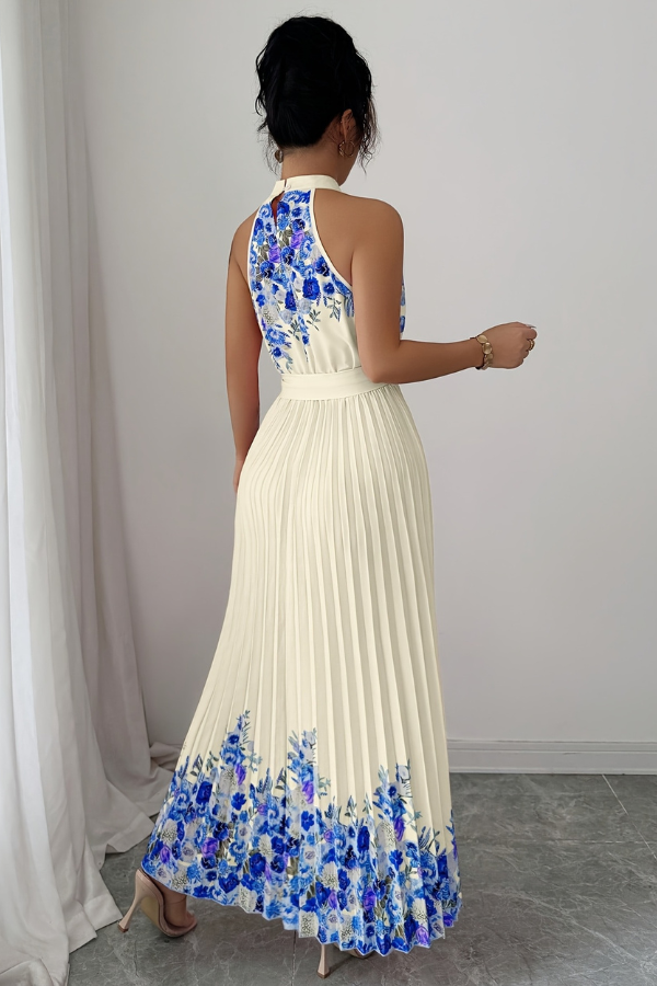 Floral Pleated Square Neck Midi Dresses