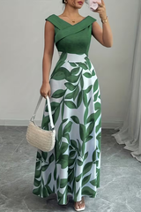 Elegant V Neck Floral A Line Maxi Dress With Pockets