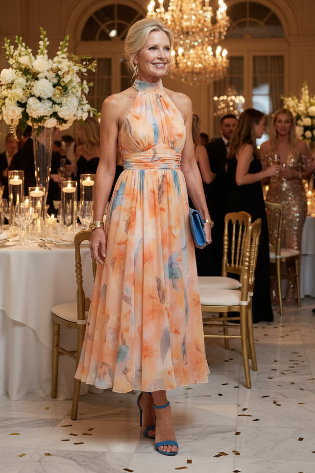 Halter Midi Dress in Multicolor