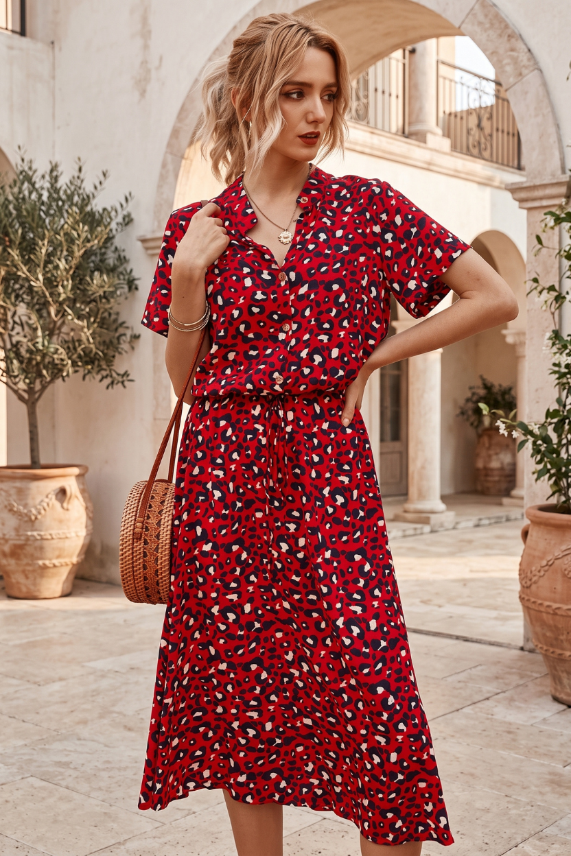 Floral Button Front Midi Dress