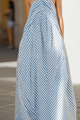 Striped Halter Neck Keyhole Maxi Dresses