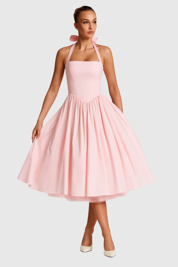 Elegant Halter A-Line Midi Dress