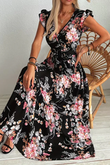 Belted Floral Print Swing Dress Elegant
