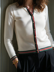 Trim Detail Button-Front Knit Cardigan