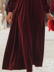 Elegant Burgundy Velvet Deep V-Neck Maxi Dress