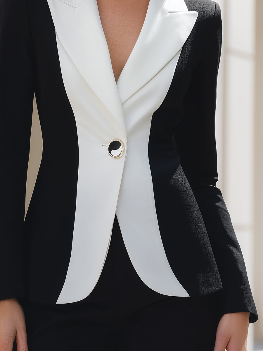 Tailored Contrast Lapel Blazer With Sculpted Waist