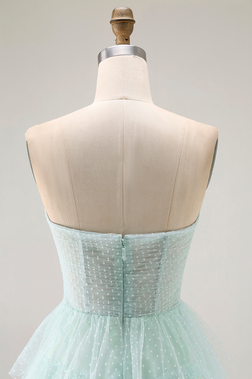 Black Strapless A Line Tiered Ruffle Polka Dots Long Prom Dress with Slit