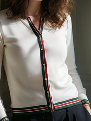 Trim Detail Button-Front Knit Cardigan