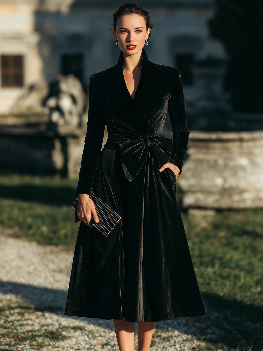 Elegant Wrap Midi Dress With Sculpted Bow Waist