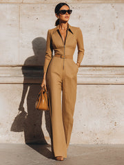 Camel Tailored Zip-Front Jumpsuit