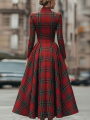 Elegant Long Sleeve Plaid Dress - Perfect Blend Of Classic And Contemporary