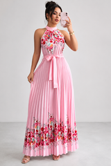 Floral Pleated Square Neck Midi Dresses