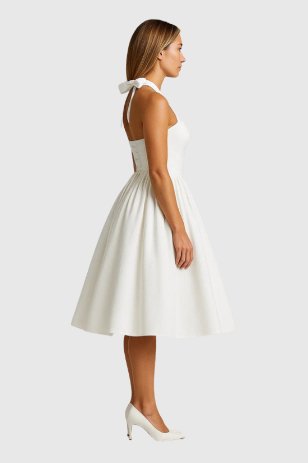 Elegant Halter A-Line Midi Dress