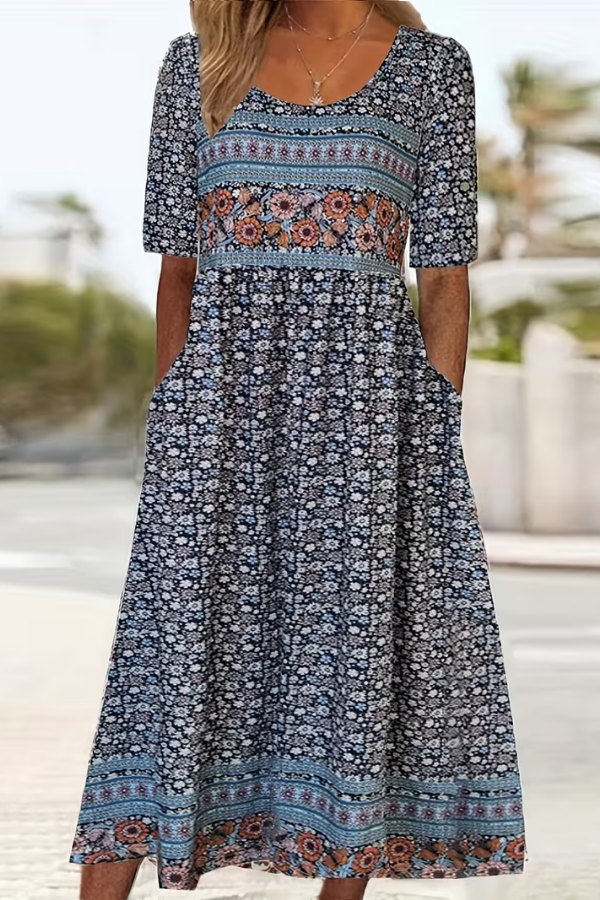 Boho Colorblock Floral Maxi Dress With Pockets