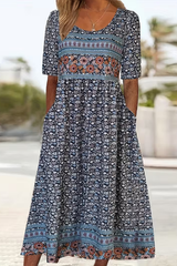 Boho Colorblock Floral Maxi Dress With Pockets