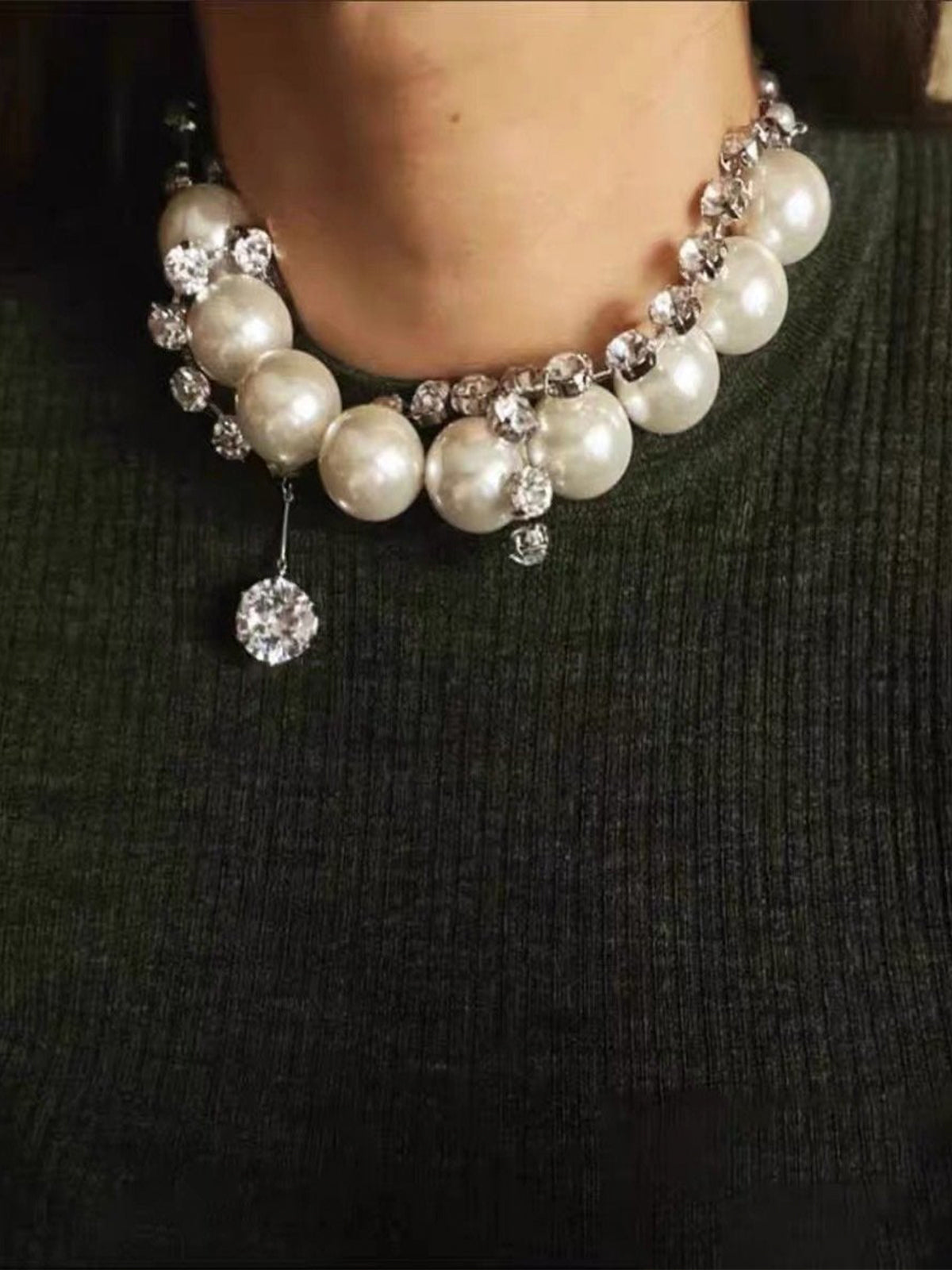 Chain Pearl Double Layer Strap Necklace