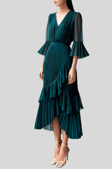 Ruffle Pleated Midi Dresses Elegant