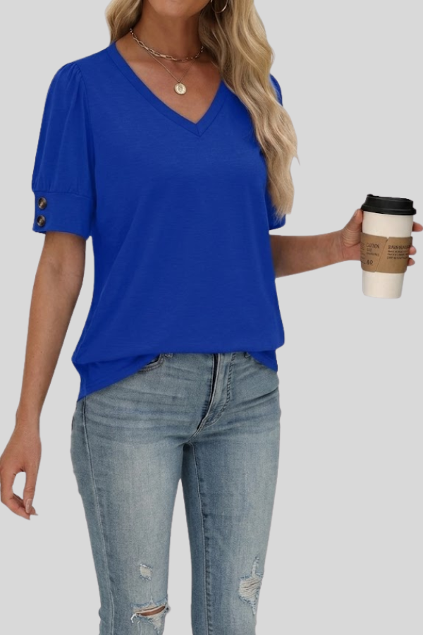 V Neck Gathered Sleeve Top