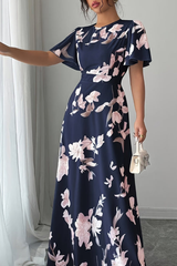 Retro Pleated Midi Dresses Floral
