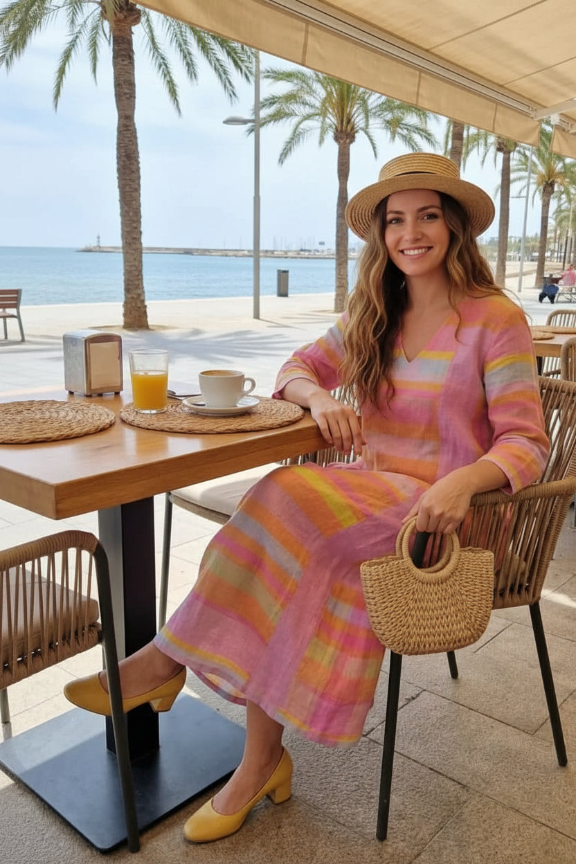 Striped Midi Dress with Easy Drape Fit