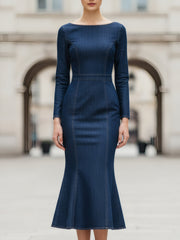 Dark Indigo Tailored Denim Midi Dress