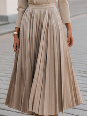 Pleated Midi Dress With Statement Button