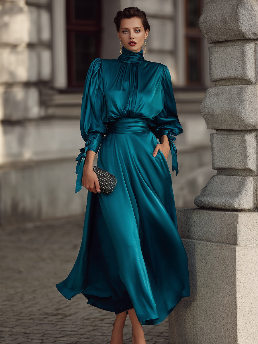 Elegant High-Neck Evening Dress With Draped Silhouette