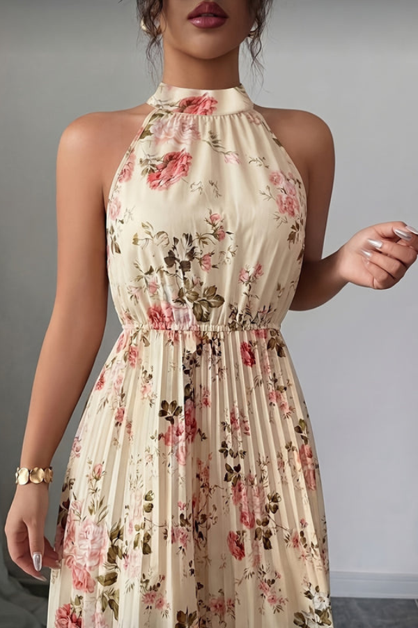 Elegant Halter Neck Keyhole Maxi Dresses
