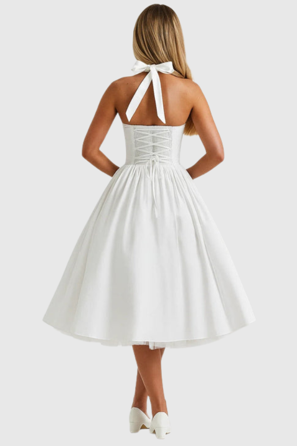 Elegant Halter A-Line Midi Dress