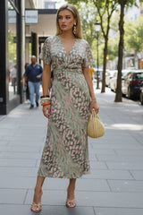 Abstract Print Twist Waist Midi Dress