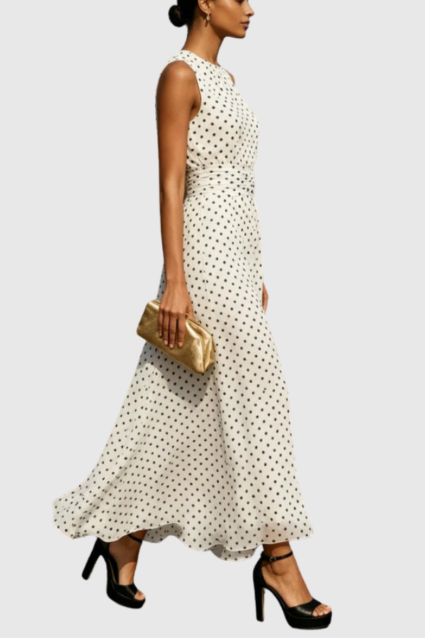 Polka Dot Halter Neck Keyhole Maxi Dresses