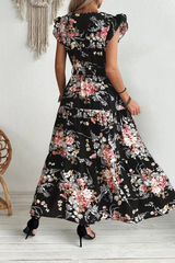 Belted Floral Print Swing Dress Elegant