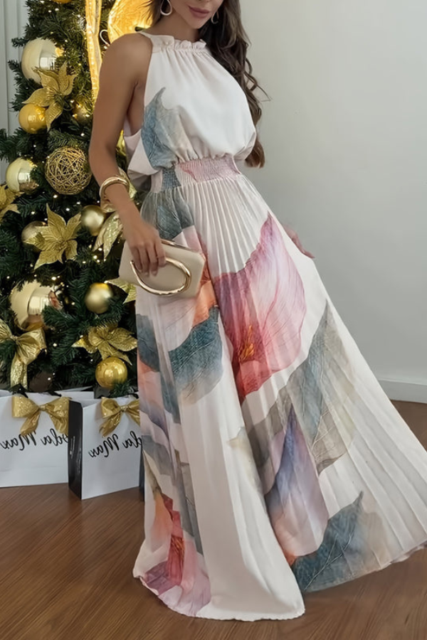 Vacation Halter Neck Keyhole Maxi Dresses