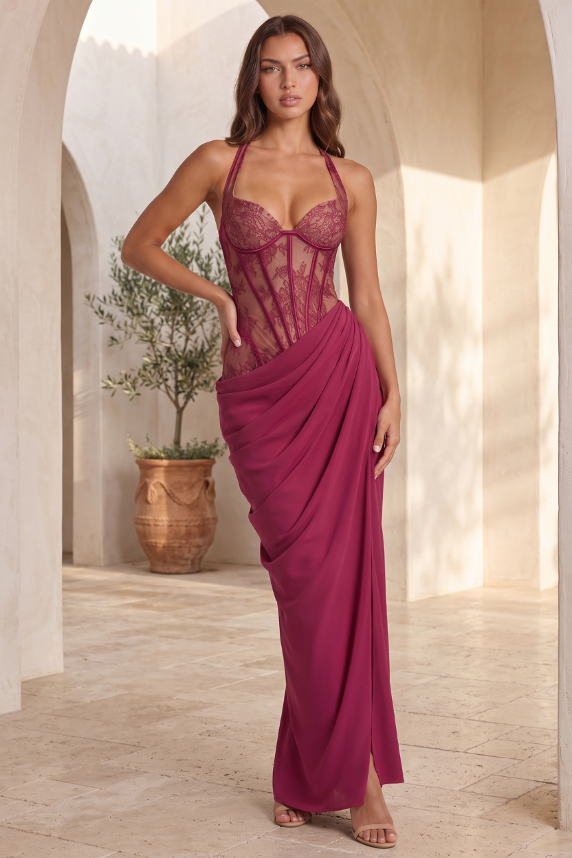 Corset Style Slit Maxi Dress