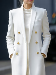 White Double-Breasted Longline Coat