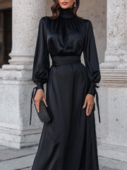 Elegant High-Neck Evening Gown With Draped Silhouette