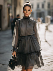 Stylish Sheer Layered Organza Ruffle Dress