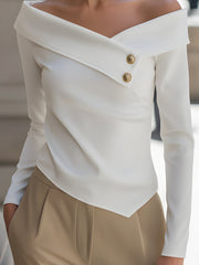Off-Shoulder Asymmetric Button Detail Top