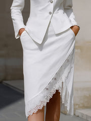 Tailored Blazer And Lace-Trim Asymmetric Skirt Set
