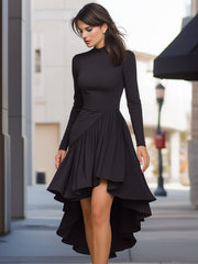 High-Low Ruffled Hem Long Sleeve Dress