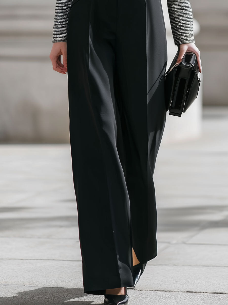 Contrast Houndstooth Panel Tailored Blazer & Wide-Leg Pant Set