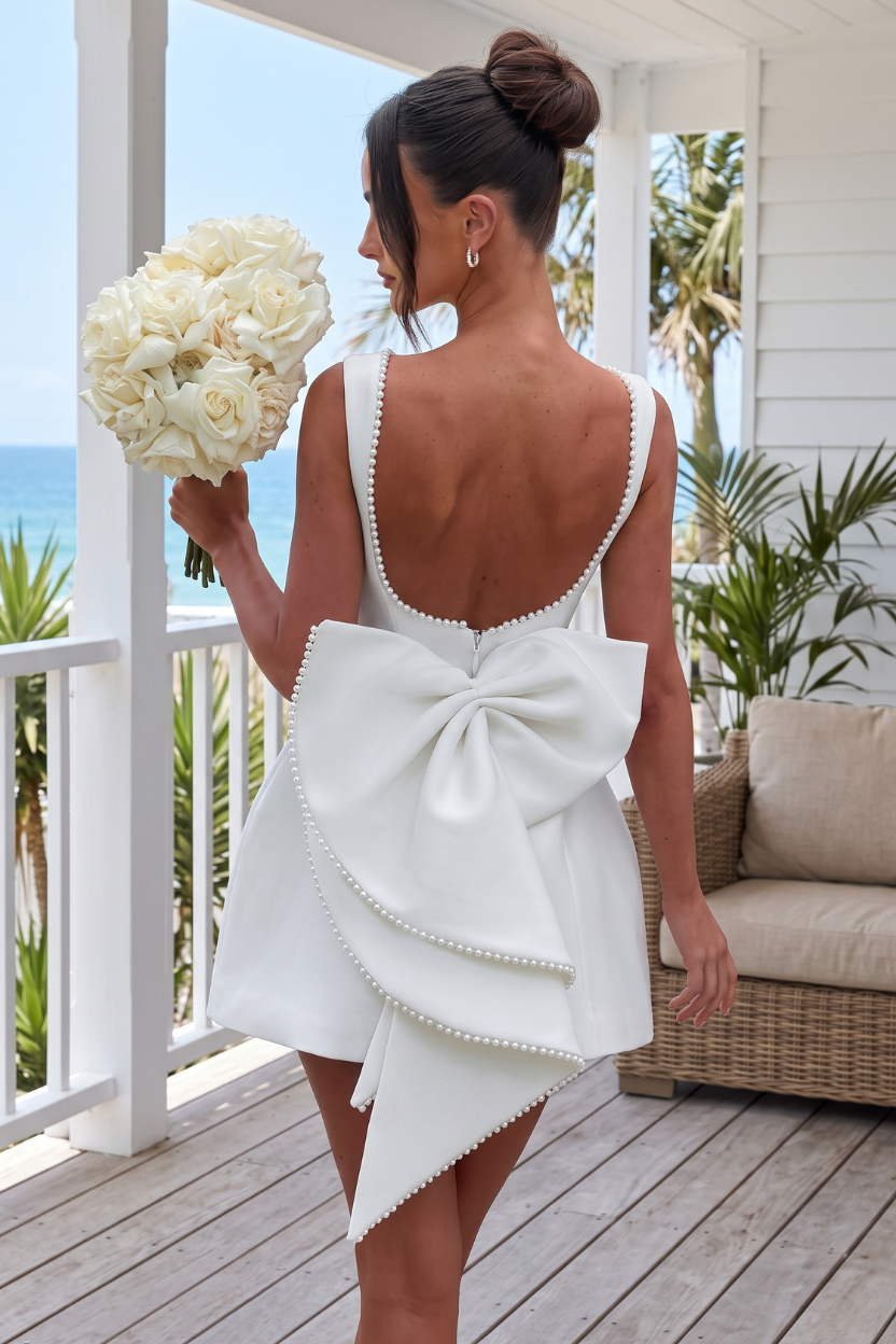 Elegant Pearl Neck Mini Dress