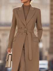 Chic Belted Long Camel Coat