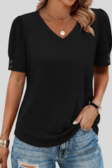 V Neck Gathered Sleeve Top