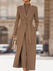 Chic Belted Long Camel Coat
