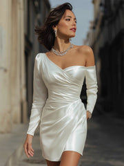 One-Shoulder Satin Draped Mini Dress
