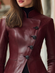 Asymmetric Single-Breasted Faux Leather Jacket