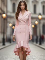 Blush Double-Breasted Ruffled Hem Blazer Dress