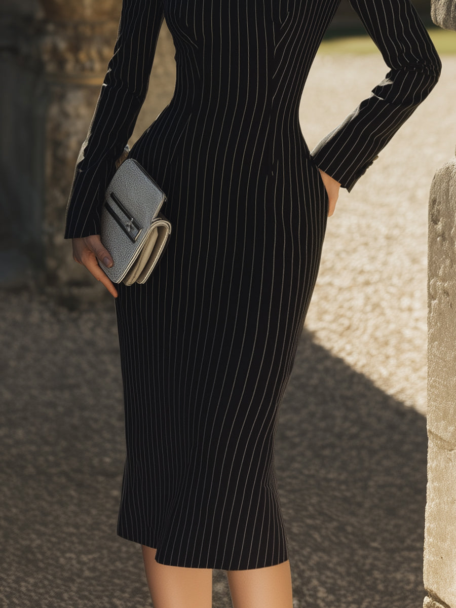 Tailored Pinstripe Midi Dress