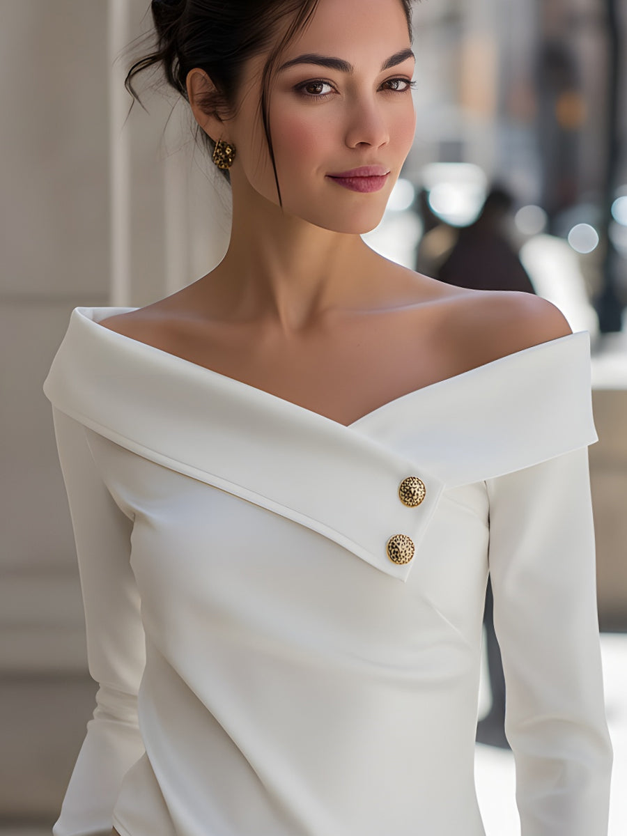 Off-Shoulder Asymmetric Button Detail Top